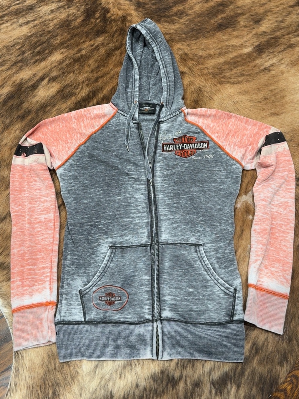 Harley-Davidson Gray Hoodie with Coral Accent
